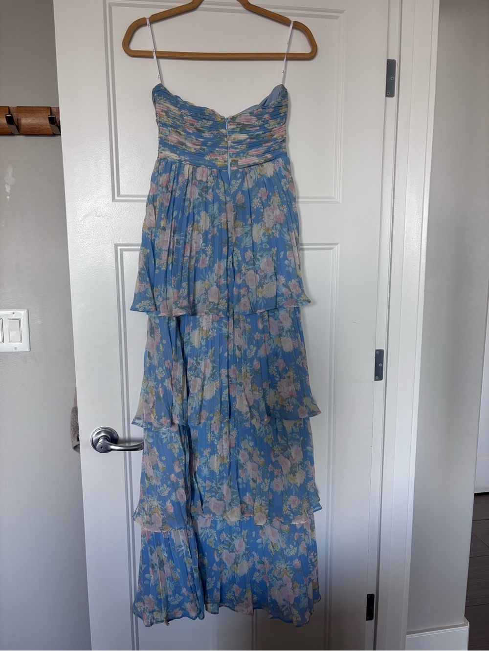 Lulu's Seriously Sensational Blue Floral Strapless Tiered Maxi Dress - Picture 3 of 8